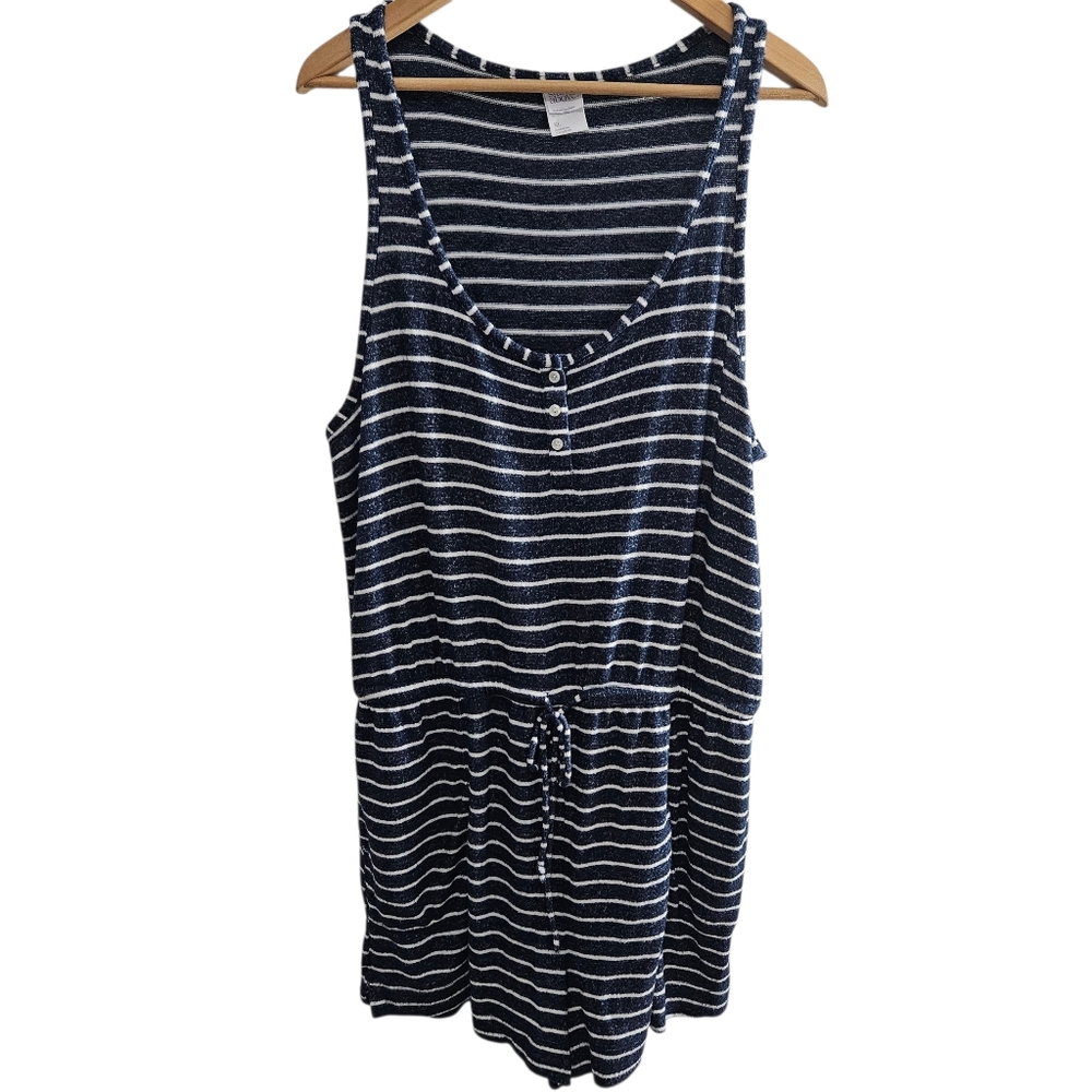 Stars Above Women’s Perfectly Cozy Sleeveless Striped Romper W/Pockets Blue